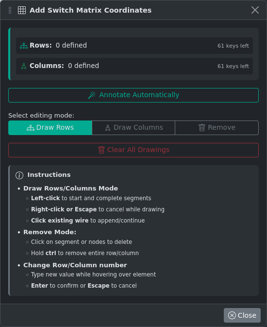 Switch Matrix Coordinates Window