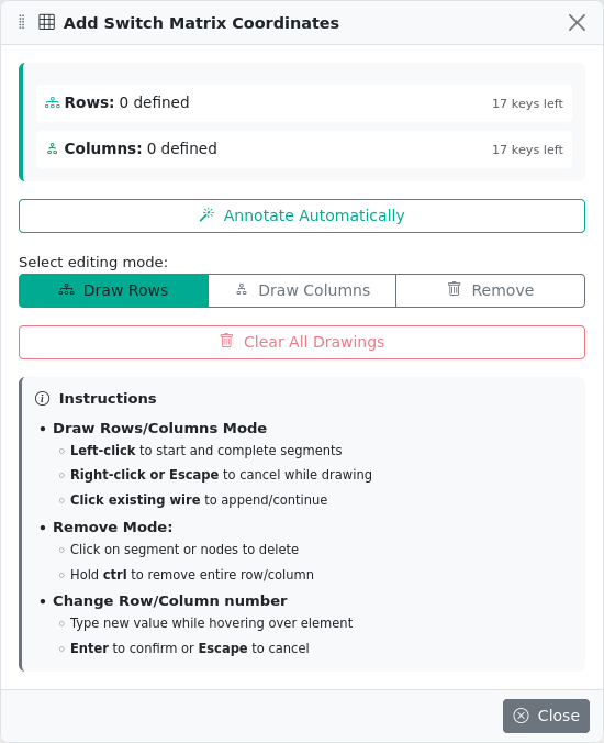 Switch Matrix Coordinates Window