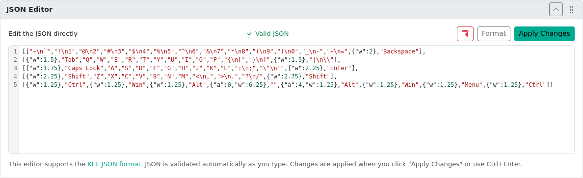 JSON editor panel