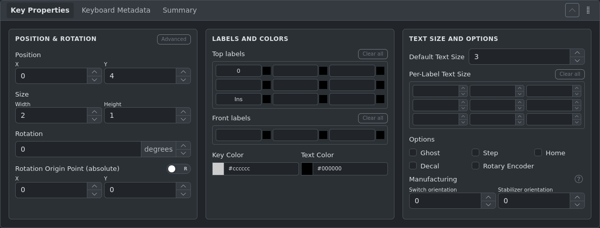 Key Properties panel