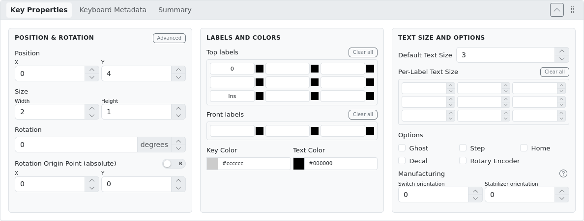 Key Properties panel