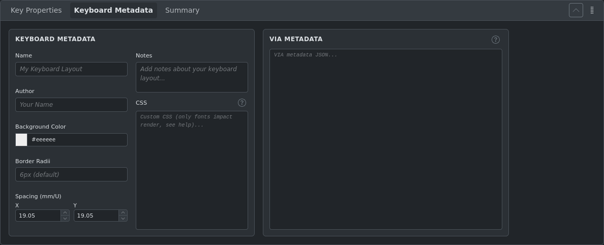 Keyboard Metadata panel