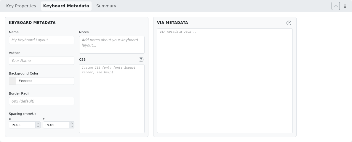 Keyboard Metadata panel