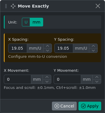 Move exactly mm panel
