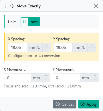 Move exactly mm panel